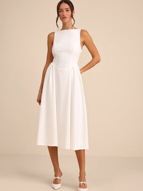Lulus Kenly White Boat Neck Cutout Midi Dress - Size XS